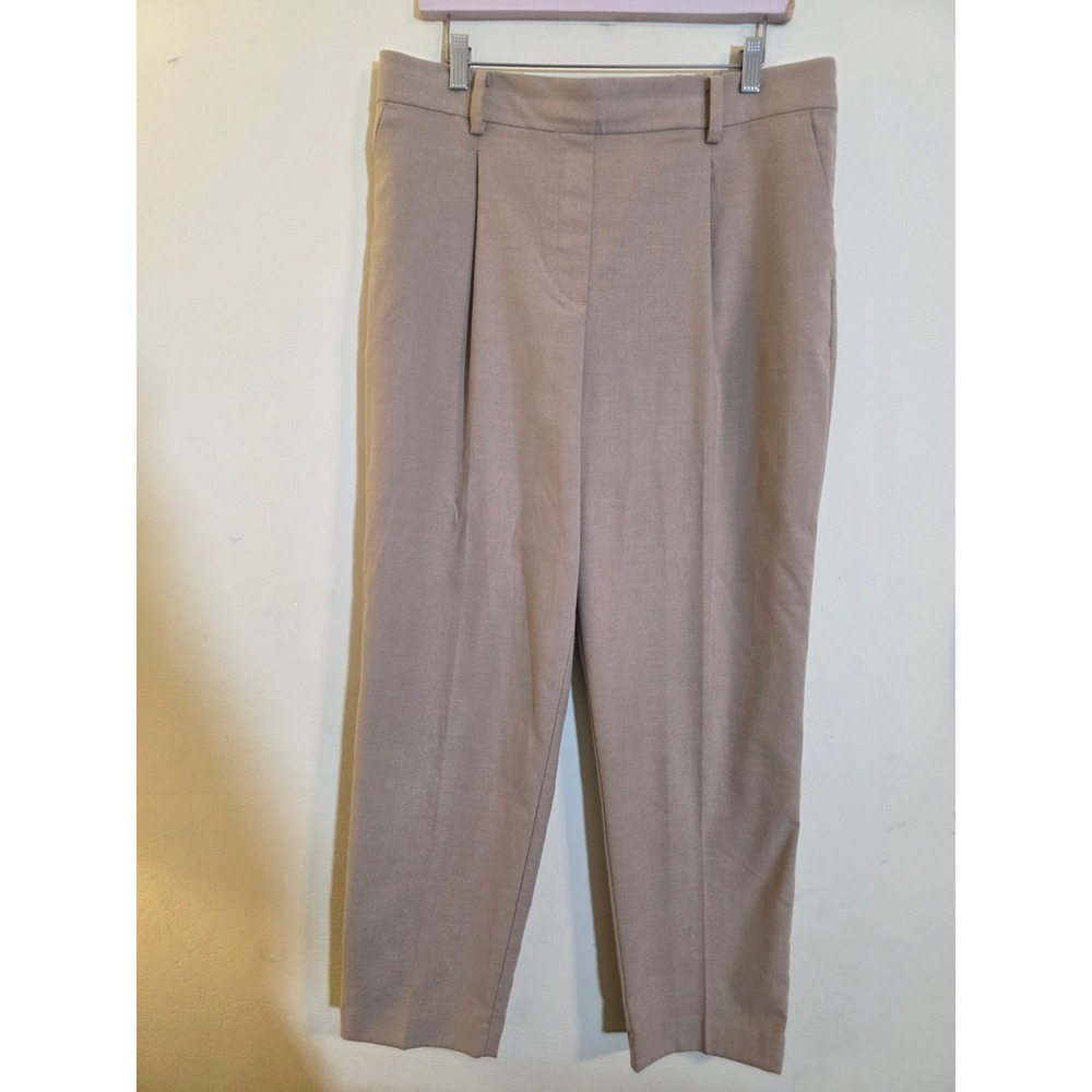 Loft Tan Beige Pleated Tapered Trousers Elastic Back High Rise Pants Size LT